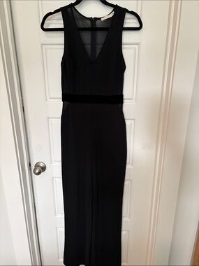 Lush Black Sleeveless V-Neck Jumpsuit with Velvet Waist
